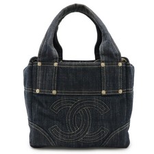 Chanel Denim Coco Mark Tote Bag Women Blue One Size