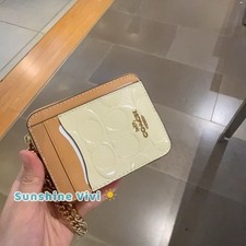 NWT Coach Zip Card Case In Signature Leather With Charm CF128 LIGHT LEMON