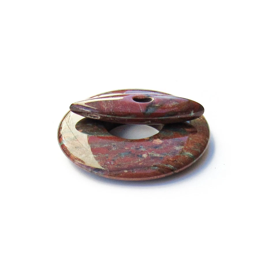 Pedra de jaspe breciated 45mm alternador, achados de pingente de rosquinha de pedra - Imagem 2 de 4