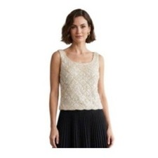 Vintage 60s Cavanagh 100 Beaded Sequin Wool Sweater Top Vest Ivory Cream L