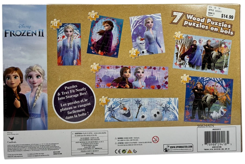Cardinal Games Frozen 2 paquete de 7 rompecabezas de madera - nuevo sellado de fábrica Foto 4 de 4