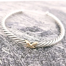 David Yurman 4mm Sterling Silver & 14k Gold X Station Bracelet FLEX Large