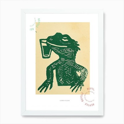 Eidechse trinkt einen Cocktail kühn Blo gerahmtes Wandbild Poster Leinwanddruck Bild
