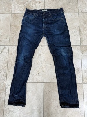Made & Crafted Levi s Jeans Blue Distressed Tack Slim Fit SZ 35x31 Vintage GUC 