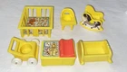 Vintage Fisher Price Little People Yellow Nursery Lot Cradle Stroller Playpen