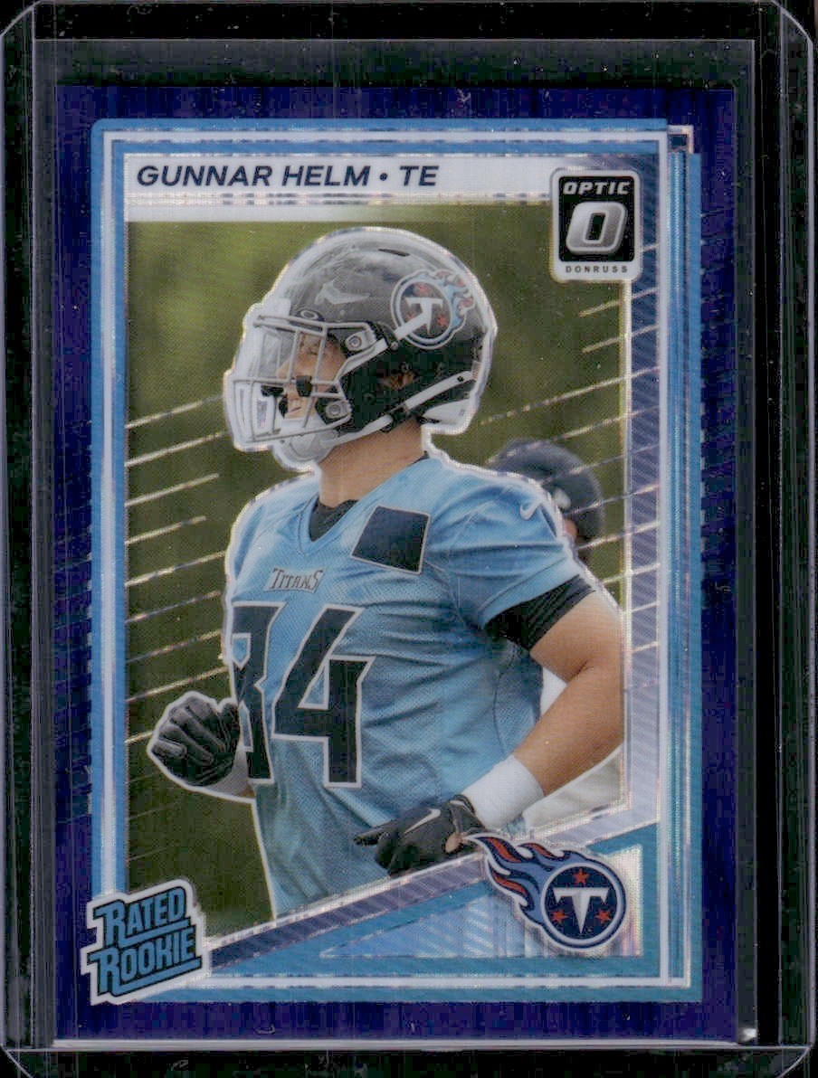 2025 Donruss Optic #294 Gunnar Helm Rated Rookie Purple Shock Tennessee Titans