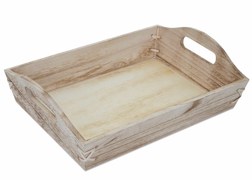 3er Set Tablett MCW-C50, Holztablett Dekotablett Vintage naturbraun - Bild 2 von 5