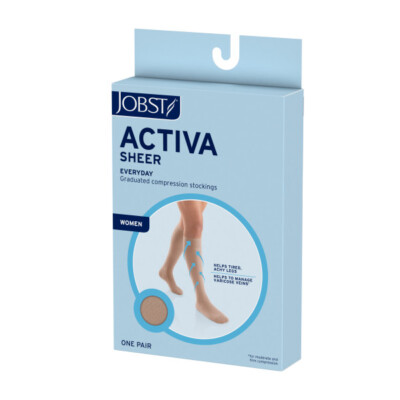 JOBST ACTIVA Sheer 8-15 mmHg Compression Socks Thigh High w/Lace Band Closed Toe