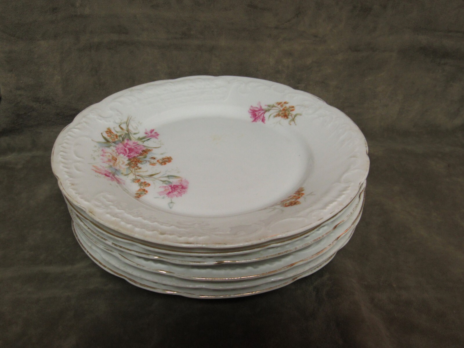 1900's Carl Tielsch Altwasser CT Germany Porcelain Pink Carnation Plates