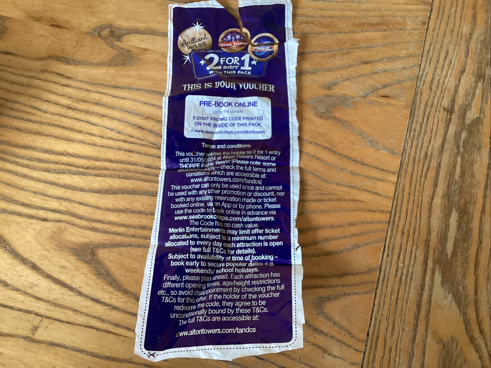 1 X Alton Towers or Thorpe Park 2 for 1 entry voucher code worth £68 eBay