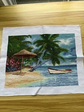 completed finished cross stitch Seaside holiday  21''x 16`'' Unframed NEW