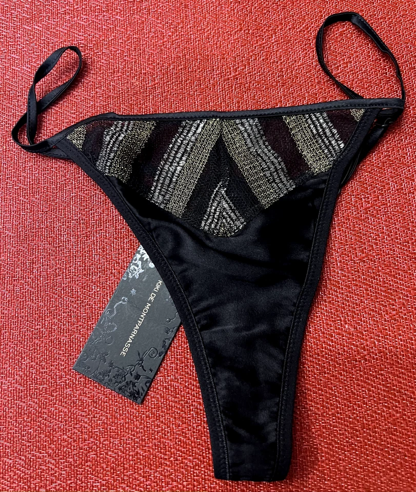 Tanga Kiki de Montparnasse Minx a rayas negras/plateadas $135 mediana nueva con etiquetas Foto 3 de 4