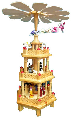Natural Wood Pyramid 3 tier Christmas Nativity scene vintage windmill ~ Angels