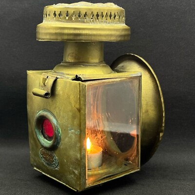 Lampe ancienne de fiacre en laiton - lanterne de transport murale avec verre d'origine - Antiquités