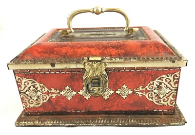 Candy Tin Box Vintage Hinged Metal France Lid Container Money Box Louis Clauss