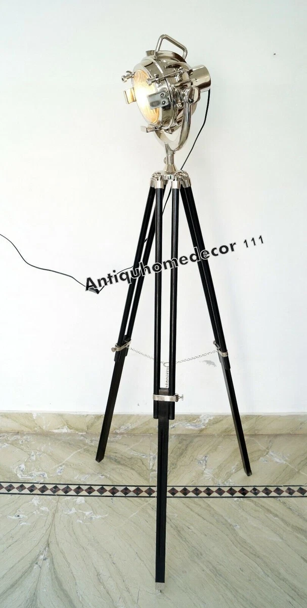 Black Wooden Tripod Floor Lamp Searchlight Hollywood Studio Spotlight Decorative