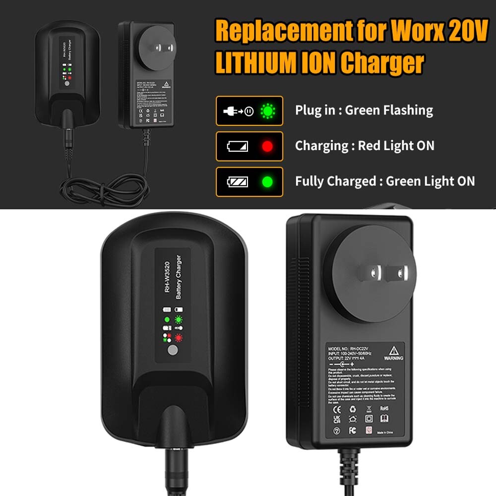 Rapid Charger FOR WORX 18V-20V WA3520 WA2575 WA3525 WA3575 Lithium Ion Battery V
