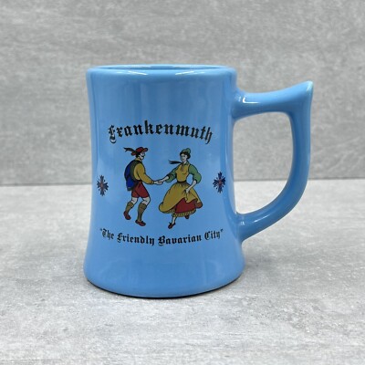 Frankenmuth Michigan Souvenir Ceramic Mug Stein Blue THE FRIENDLY BAVARIAN CITY
