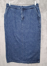 Eddie Bauer Skirt Womens 10 Blue Denim Jean Pencil Straight Maxi Long Pockets