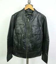 DKNY Jeans Mens Leather Cafe Racer Jacket Sz ...