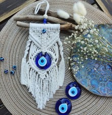 EVIL EYE MACRAME WALL TAPESTRY, HANDMADE WALL HANGING,Evil Eye Protection Amulet