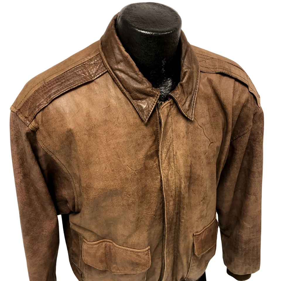 Casaco piloto aviador vintage anos 80 90 Gitano marrom DISTRESSED bombardeiro A2 jaqueta de voo M - Imagem 2 de 4