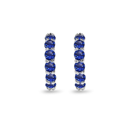 Small Round Created Blue Sapphire Huggie 18mm Hoop Earrings in Sterling Silver - Picture 2 of 4