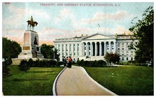 Washington DC Treasury & Sherman Statue People Posted 1909 Antique Postcard