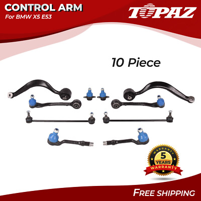 10Pcs For BMW X5 E53 Front Lower Control Arms Sway Bar Link Ball Joint Kit