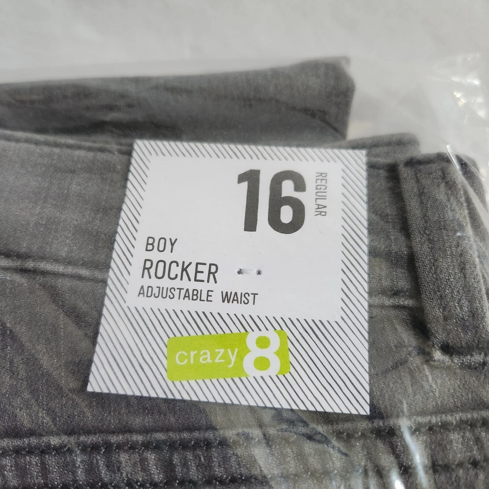 NUEVO Pantalones de mezclilla elásticos Crazy 8 Boys grises lavados, talla 16, cintura ajustable Foto 3 de 4