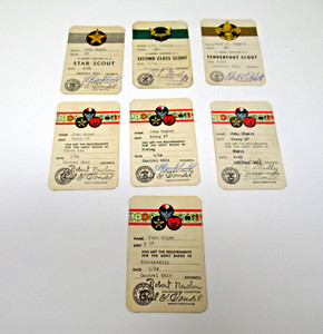 BSA Rank and Merit Badge Cards Lot of 7 Central Ohio Council 1950s Boy Scouts