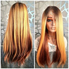 Ombre Ginger Blonde Wig Straight Long Wig Free Parting 13x6 Lace Front Wig Heat