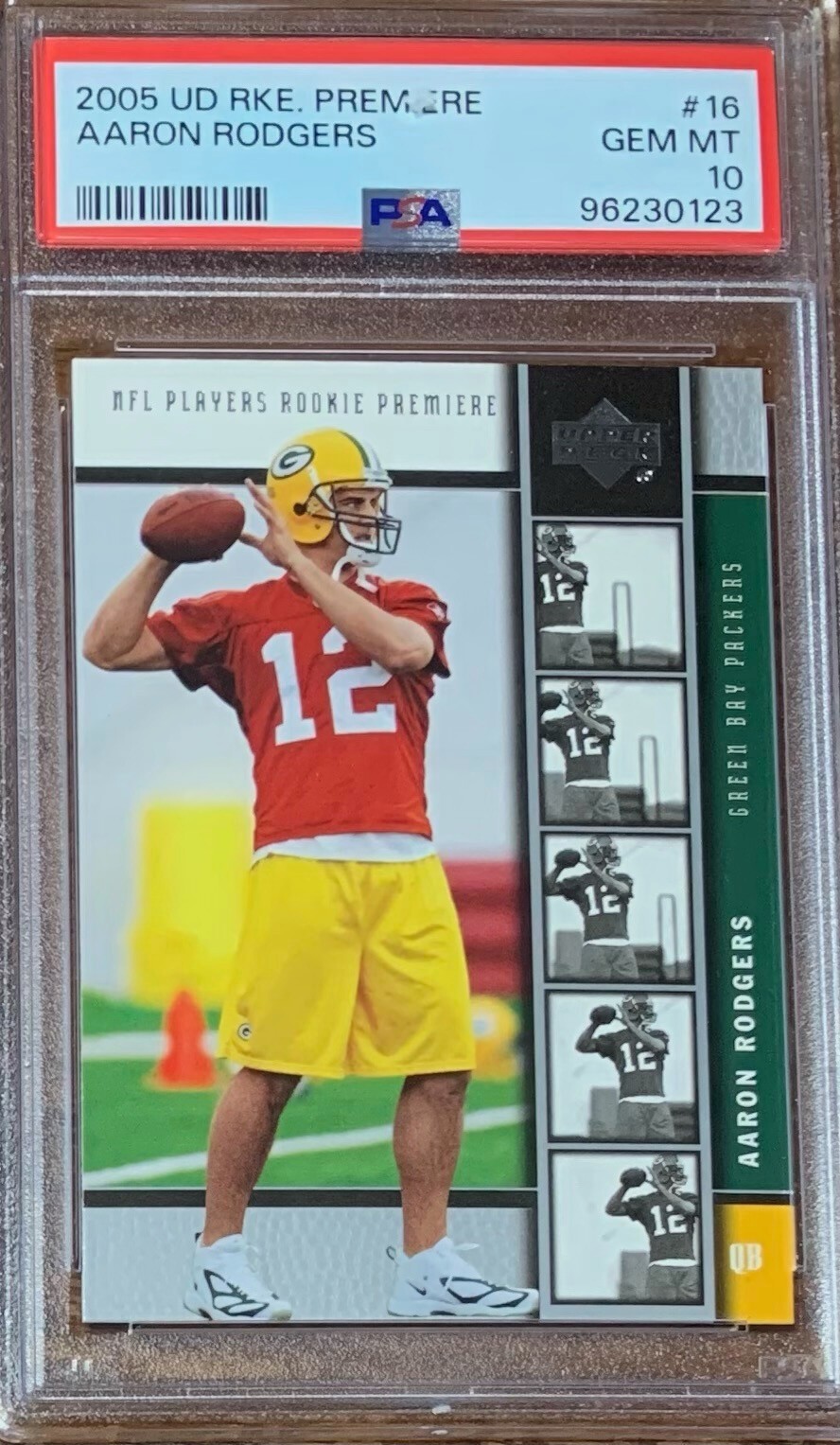 2005 UD Rookie Premier #16 Aaron Rodgers Rookie Green Bay Packers PSA 10