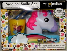 Unicorn Magical Travel Toothbrush Holder Rinse Cup Great Smile Set Emoji 3 Piece