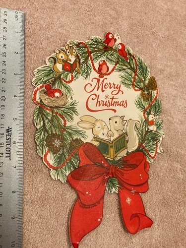 Vintage Hallmark Christmas Die Cut Paper Santa Claus and Weath Card Decorations - Picture 6 of 8