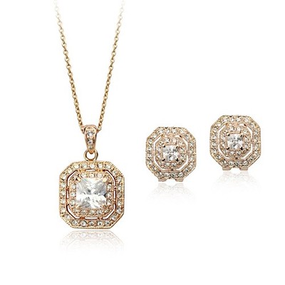  ITALINA 18K ROSE GOLD PLATED GENUINE CLEAR CZ & AUSTRIAN CRYSTAL JEWELLERY SET 