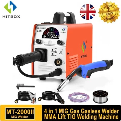 HITBOX 4 IN 1 MIG Welding Machine Gas Gasless 200Amp Inverter MMA TIG Welder LCD