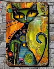 Abstract Colorful Cat Metal Tin Sign Retro Wall Art Decor Painting Print Gift