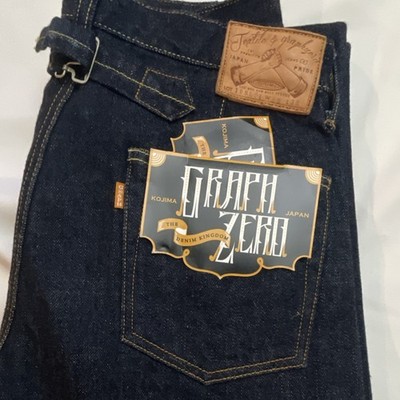 Graph Zero Raw Denim Jeans Dark Blue Buckle Closure Leather Patch Men's Japan