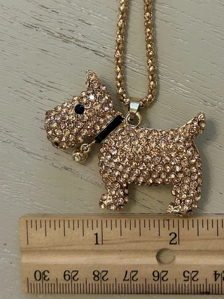 Collar colgante Betsey Johnson marrón esmalte negro campana cristal perro nuevo con etiquetas Foto 4 de 4