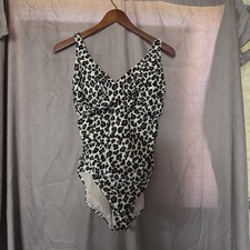 Kona Sol Swimsuit Womens XL Brown Leopard One Piece Strappy Back Lined Stretch