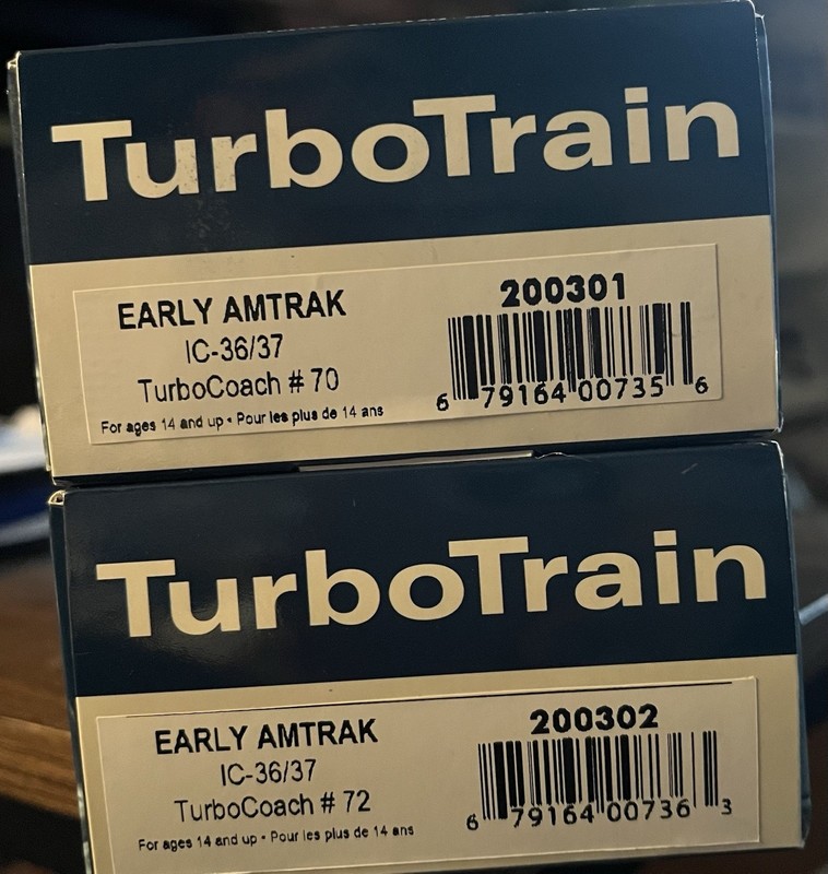 Rapido TurboTrain Early Amtrak TurboCoach Cars #70 & #72 HO Scale 200301/200302