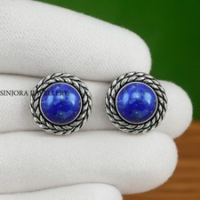 Lapis Lazuli Gemstone 925 Sterling Silver Handmade Jewelry Stud Earrings