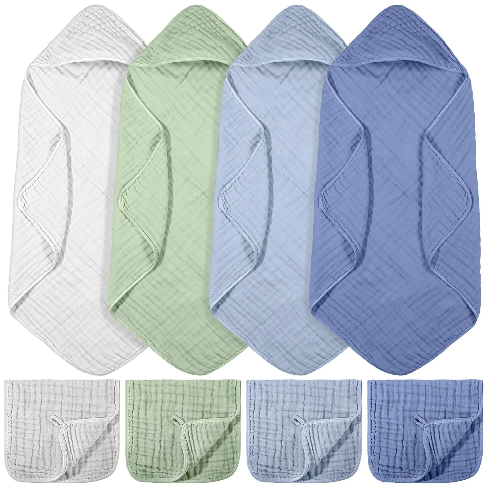 VitalCozy 8-Pcs Baby Muslin Hooded Bath Towels & Washcloths 32x32in Soft
Opens in a new window or ta