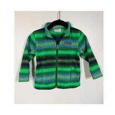 Columbia Fleece Jacket Kids 12-18M Green Blue Striped Full Zip Outdoor Coat