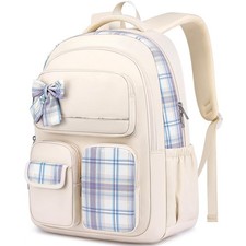 Girls School Backpack Teen 15.6 Inch Laptop Lightweight College Travel Beige