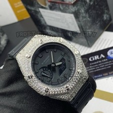 Custom G-Shock GA2100 Fully Iced VVS1 D Moissanite Bezel .925 Sterling Silver