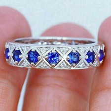 LabCreated Blue Sapphire Women's Wedding Ring 14K White Gold Plated 2Ct Round