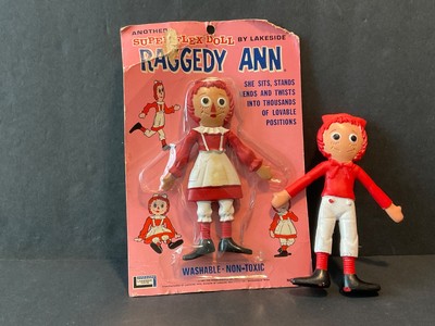 Vintage RARE 1967 Raggedy Ann & Andy Super Flex 6'' Dolls Bendable rubber 