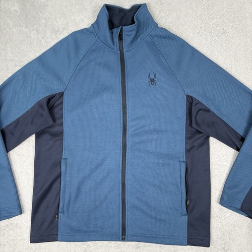 Spyder Jacket Mens Large Blue Full Zip Pockets Long Sleeve Waffle Logo Spider - Picture 4 of 14